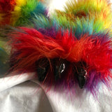 Rainbow Faux Fur Animal Hat Scarf With Mittens