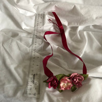 Artificial Flowers on Burgundy Ribbon