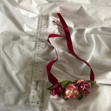 Artificial Flowers on Burgundy Ribbon