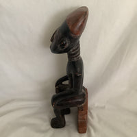 Vintage Ghana Africa Sitting Man Wood Carving Sculpture