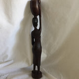 African Wood Lady Carrying Basket On Head