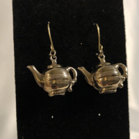 Silver Tone Tea Kettle Dangle Earrings