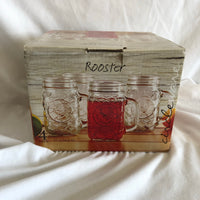Rooster Brand Glass Mason Jar Mugs - Set of 4